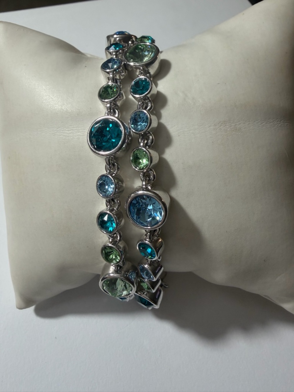 Touchstone Crystal Silver Bracelet with Blue and Green Crystals